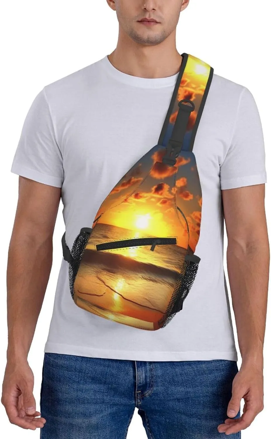 Crossbody Sling Backpack Sling Bag For Men Women Cross Chest Bag Shoulder Bag Beach Sunrise Travel Hiking Daypack