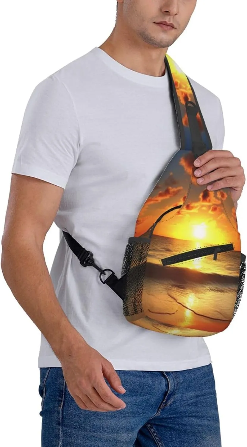 Crossbody Sling Backpack Sling Bag For Men Women Cross Chest Bag Shoulder Bag Beach Sunrise Travel Hiking Daypack