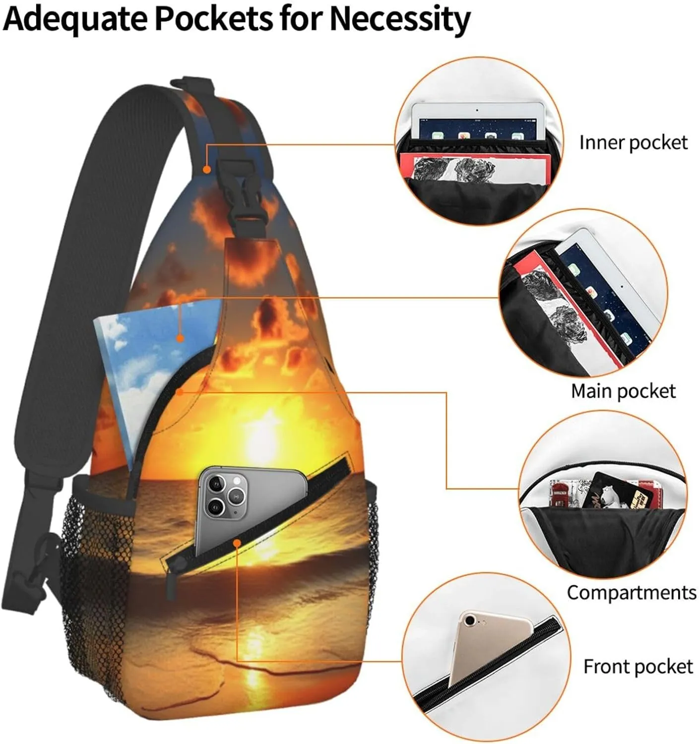 Crossbody Sling Backpack Sling Bag For Men Women Cross Chest Bag Shoulder Bag Beach Sunrise Travel Hiking Daypack