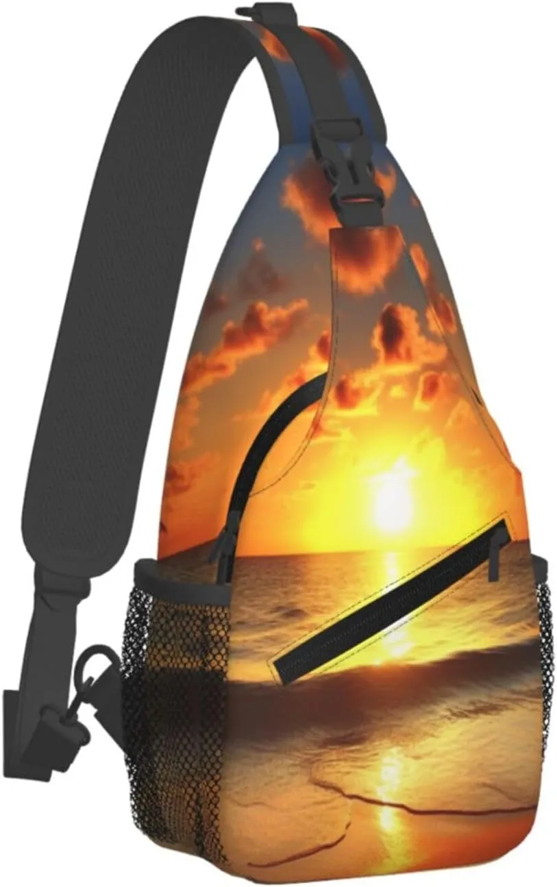 Crossbody Sling Backpack Sling Bag For Men Women Cross Chest Bag Shoulder Bag Beach Sunrise Travel Hiking Daypack