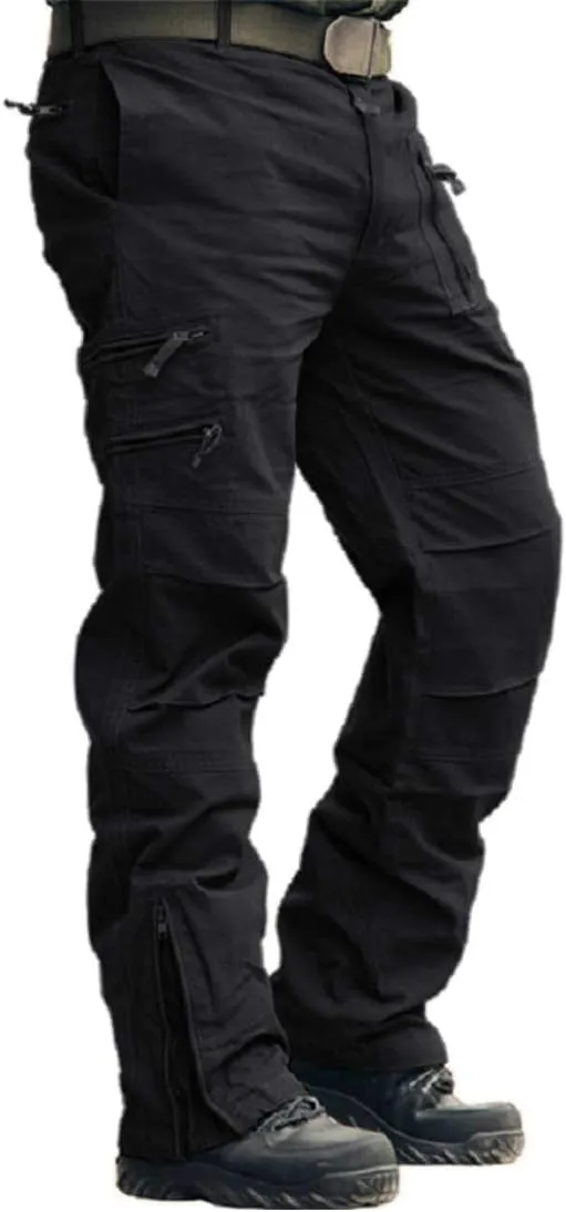 CRYSULLY Men's Cargo Pants Tactical Military Pants Work Army Cotton Trousers with Multi-Pockets (No Belt)