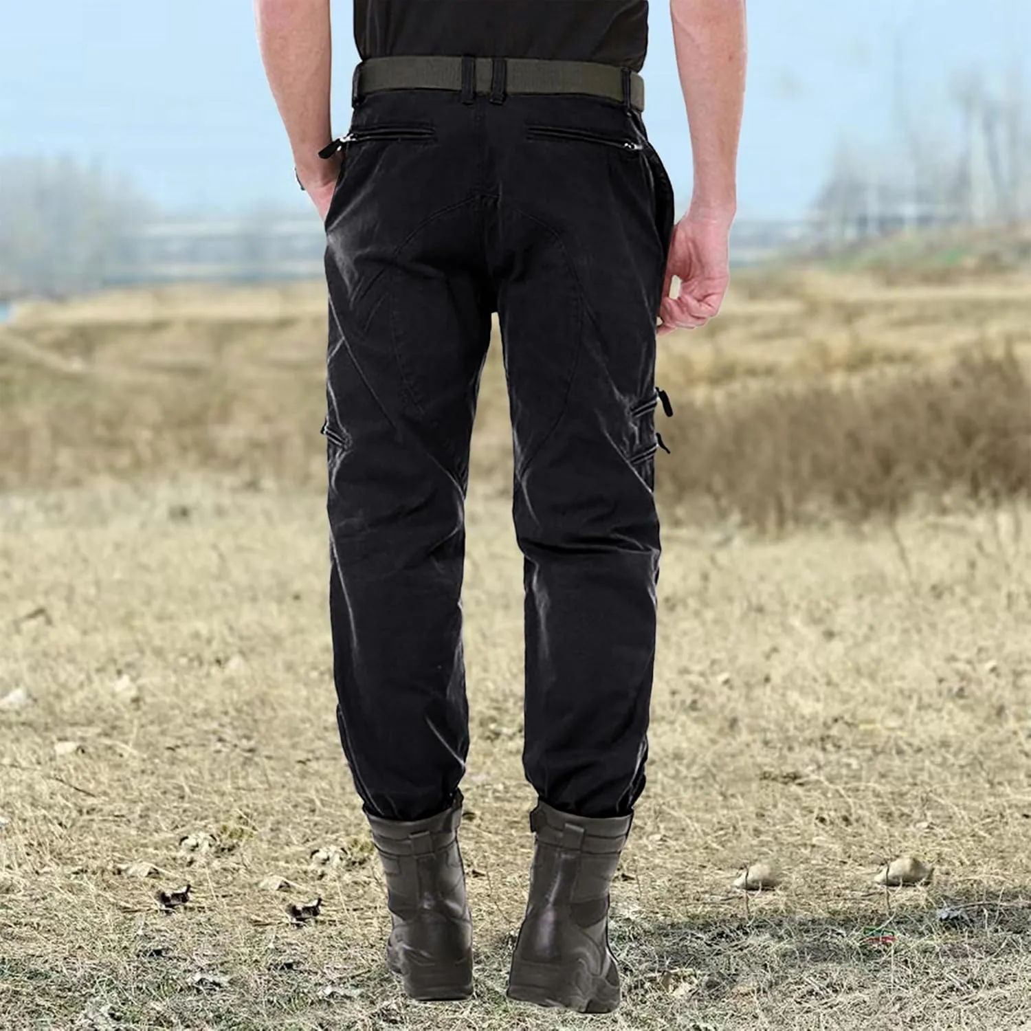 CRYSULLY Men's Cargo Pants Tactical Military Pants Work Army Cotton Trousers with Multi-Pockets (No Belt)