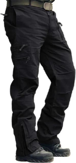 CRYSULLY Men's Cargo Pants Tactical Military Pants Work Army Cotton Trousers with Multi-Pockets (No Belt)