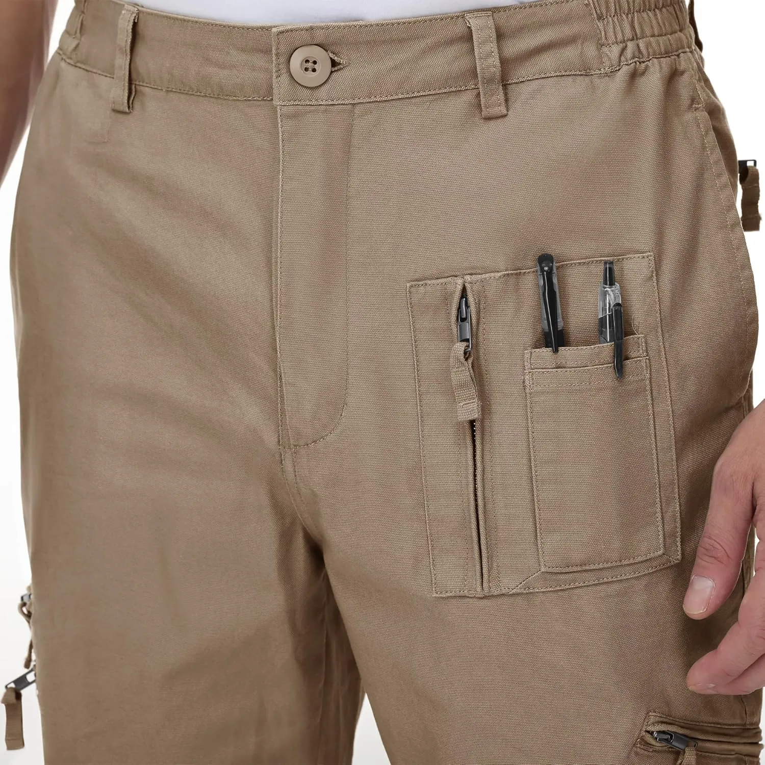CRYSULLY Men's Cargo Pants Tactical Military Pants Work Army Cotton Trousers with Multi-Pockets (No Belt)