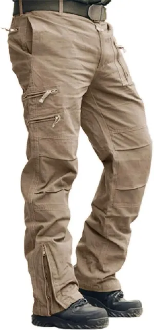 CRYSULLY Men's Cargo Pants Tactical Military Pants Work Army Cotton Trousers with Multi-Pockets (No Belt)