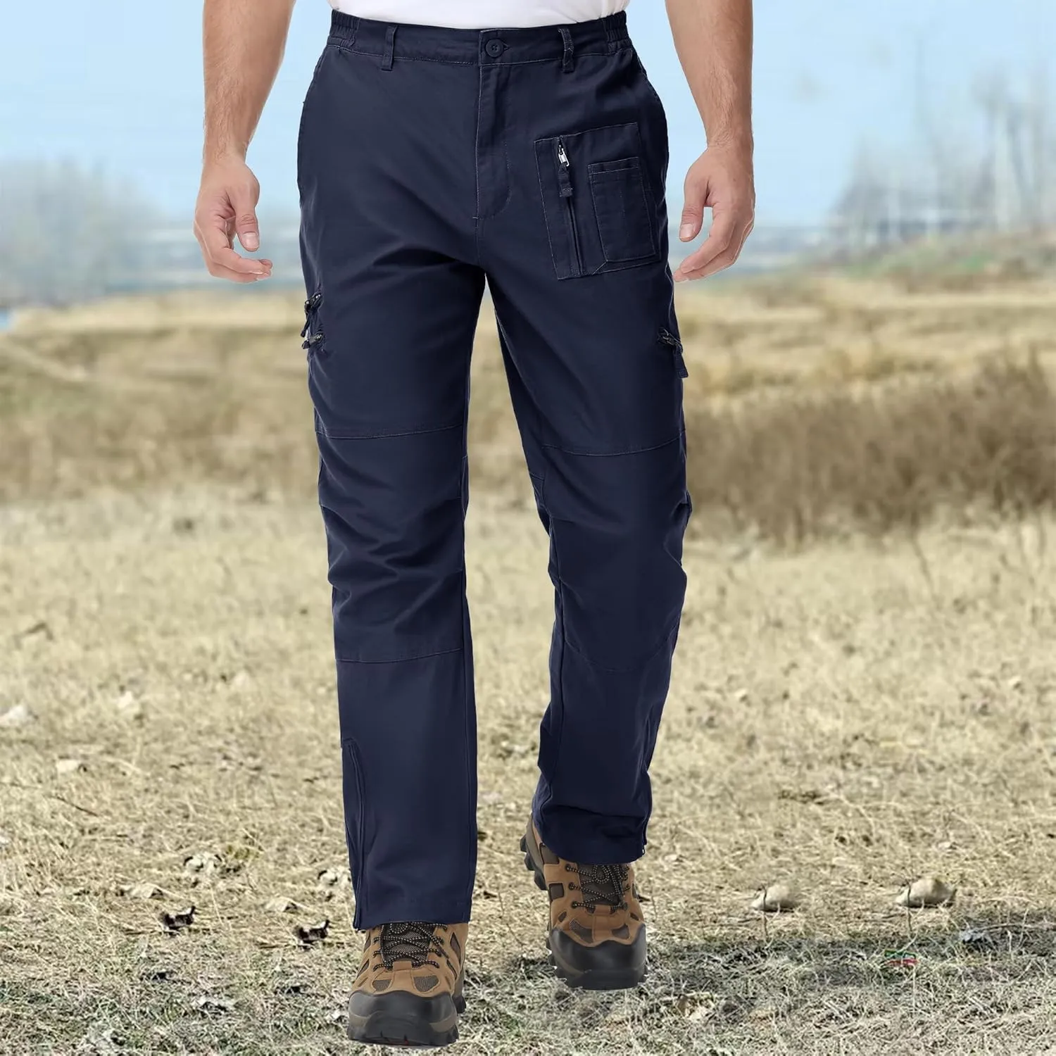 CRYSULLY Men's Cargo Pants Tactical Military Pants Work Army Cotton Trousers with Multi-Pockets (No Belt)