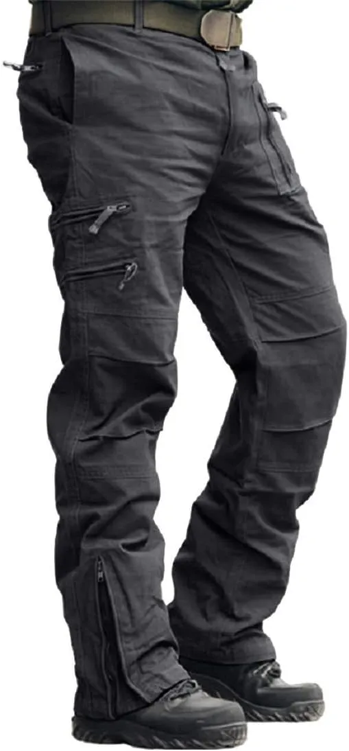 CRYSULLY Men's Tactical Pants Military Work Pants for Men Ripstop 9 Pockets Construction Trousers (No Belt)