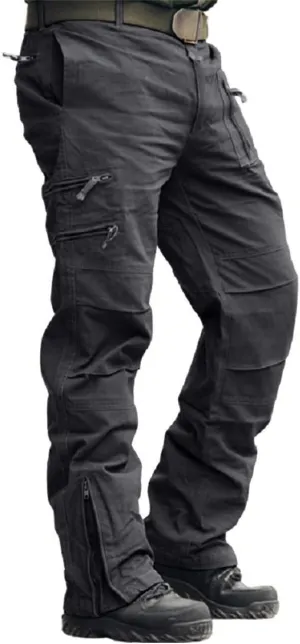 CRYSULLY Men's Tactical Pants Military Work Pants for Men Ripstop 9 Pockets Construction Trousers (No Belt)