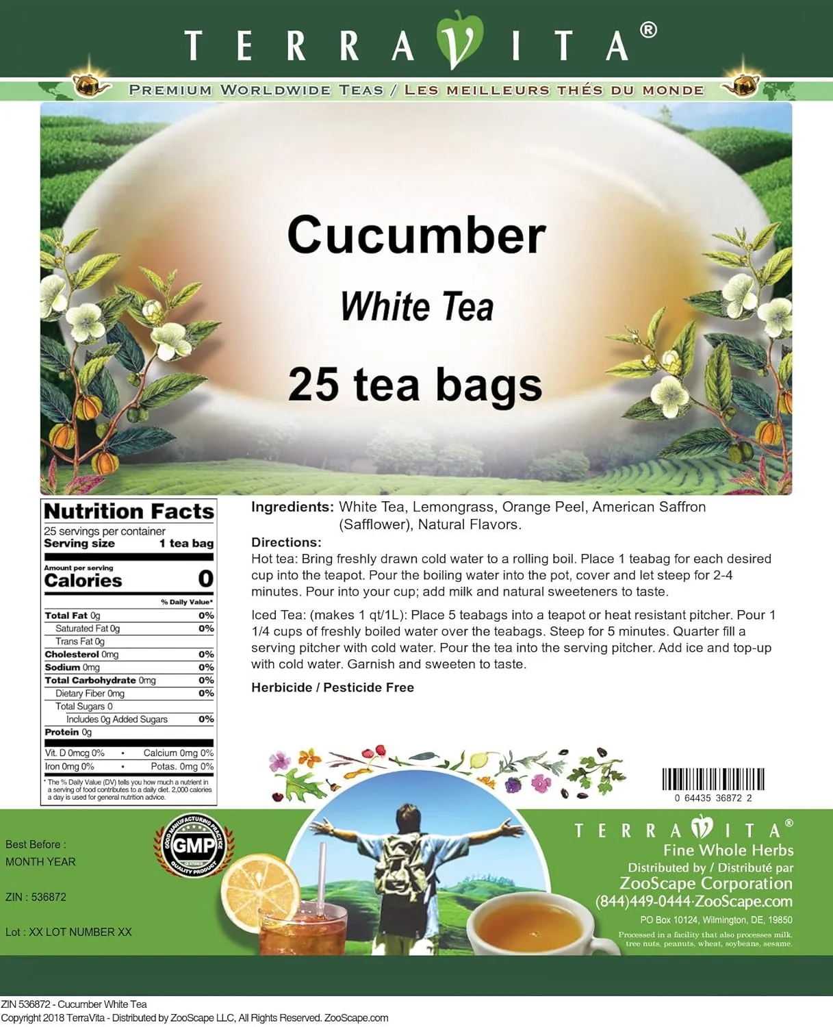 Cucumber White Tea (25 tea bags, ZIN: 536872) - 3 Pack