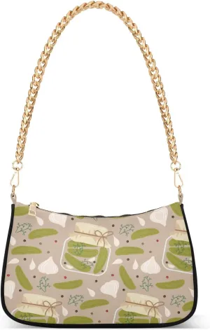 Cucumbers Canned Vegetables Shoulder Bag for Women Hobo Tote Handbag Gold Chain Crossbody Bag with Zipper Clutch Purse Handbags