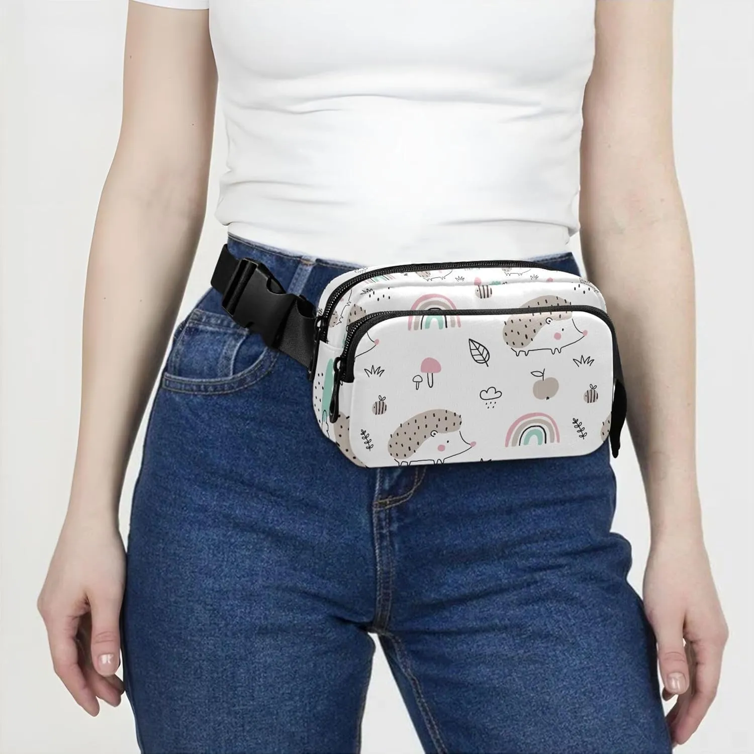 Custom Cute Hedgehog Animals Women Fanny Pack Waterproof Everywhere Belt Bag Designer Cross Body Waist Pack