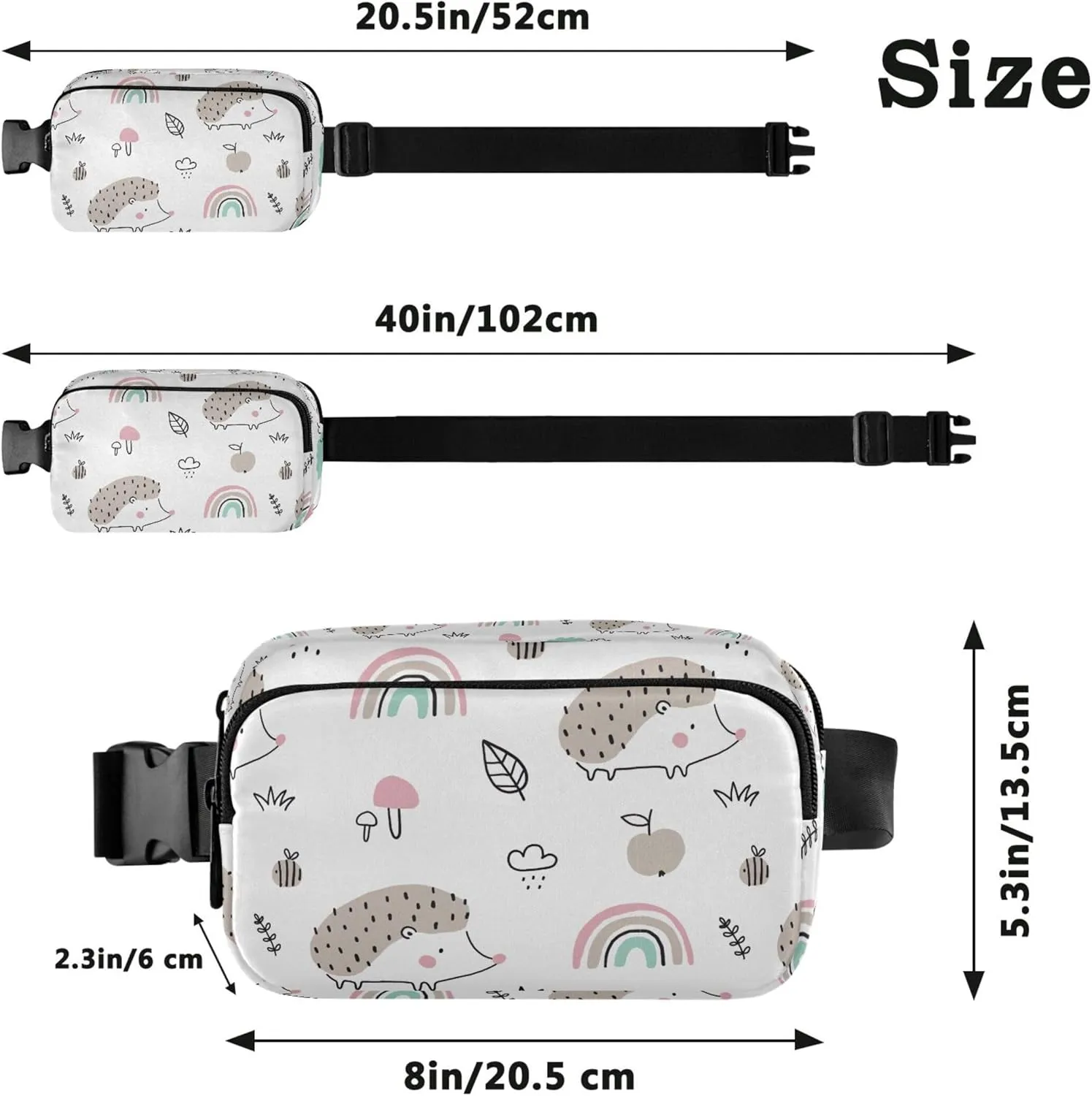 Custom Cute Hedgehog Animals Women Fanny Pack Waterproof Everywhere Belt Bag Designer Cross Body Waist Pack