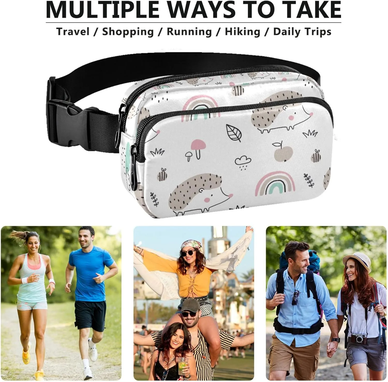 Custom Cute Hedgehog Animals Women Fanny Pack Waterproof Everywhere Belt Bag Designer Cross Body Waist Pack