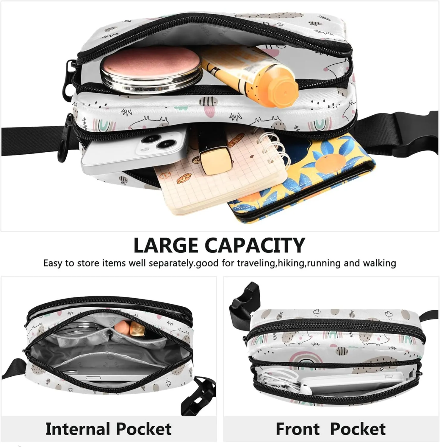 Custom Cute Hedgehog Animals Women Fanny Pack Waterproof Everywhere Belt Bag Designer Cross Body Waist Pack