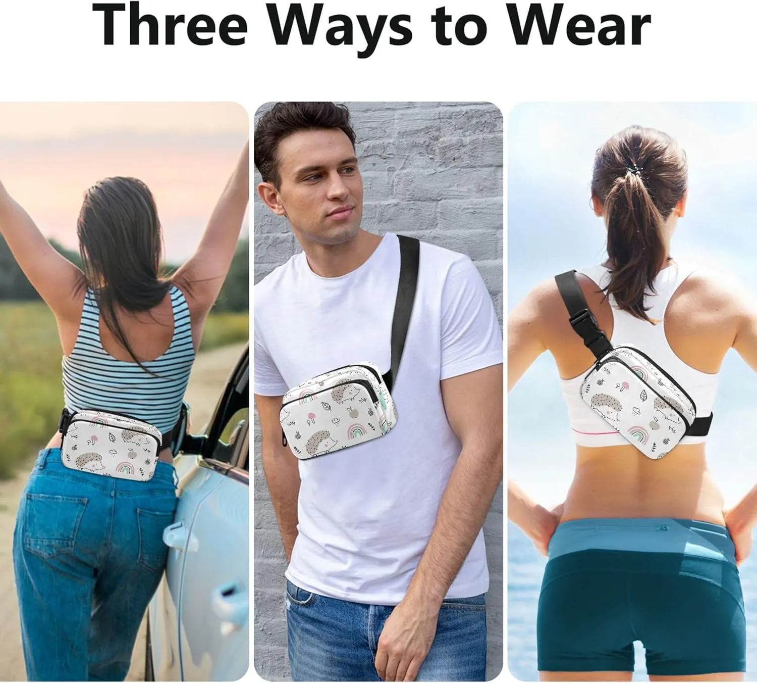 Custom Cute Hedgehog Animals Women Fanny Pack Waterproof Everywhere Belt Bag Designer Cross Body Waist Pack