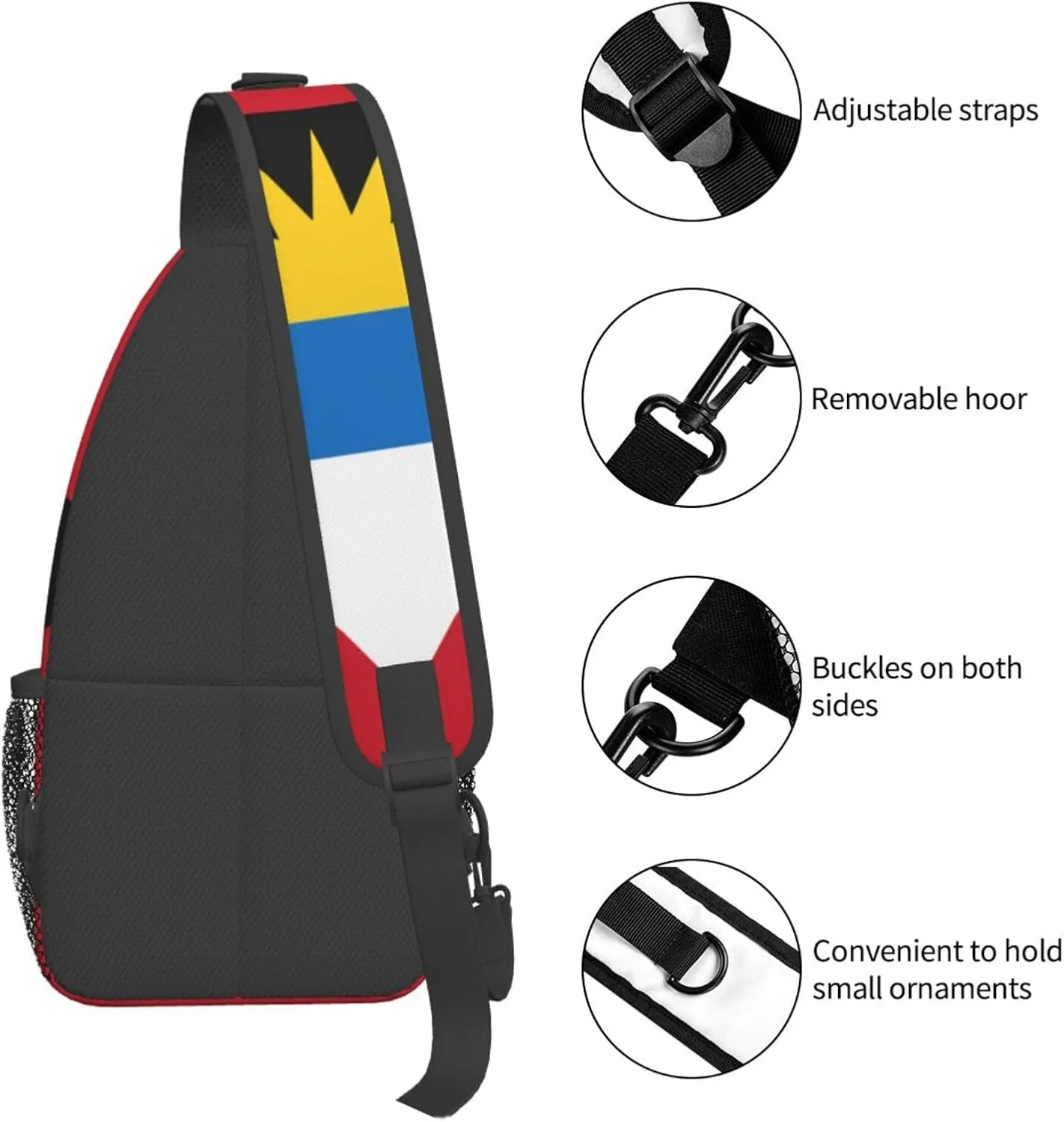 Cute Antigua And Barbuda Flag Sling Backpack, Multipurpose Crossbody Shoulder Bag Travel Hiking Daypack for Men Women