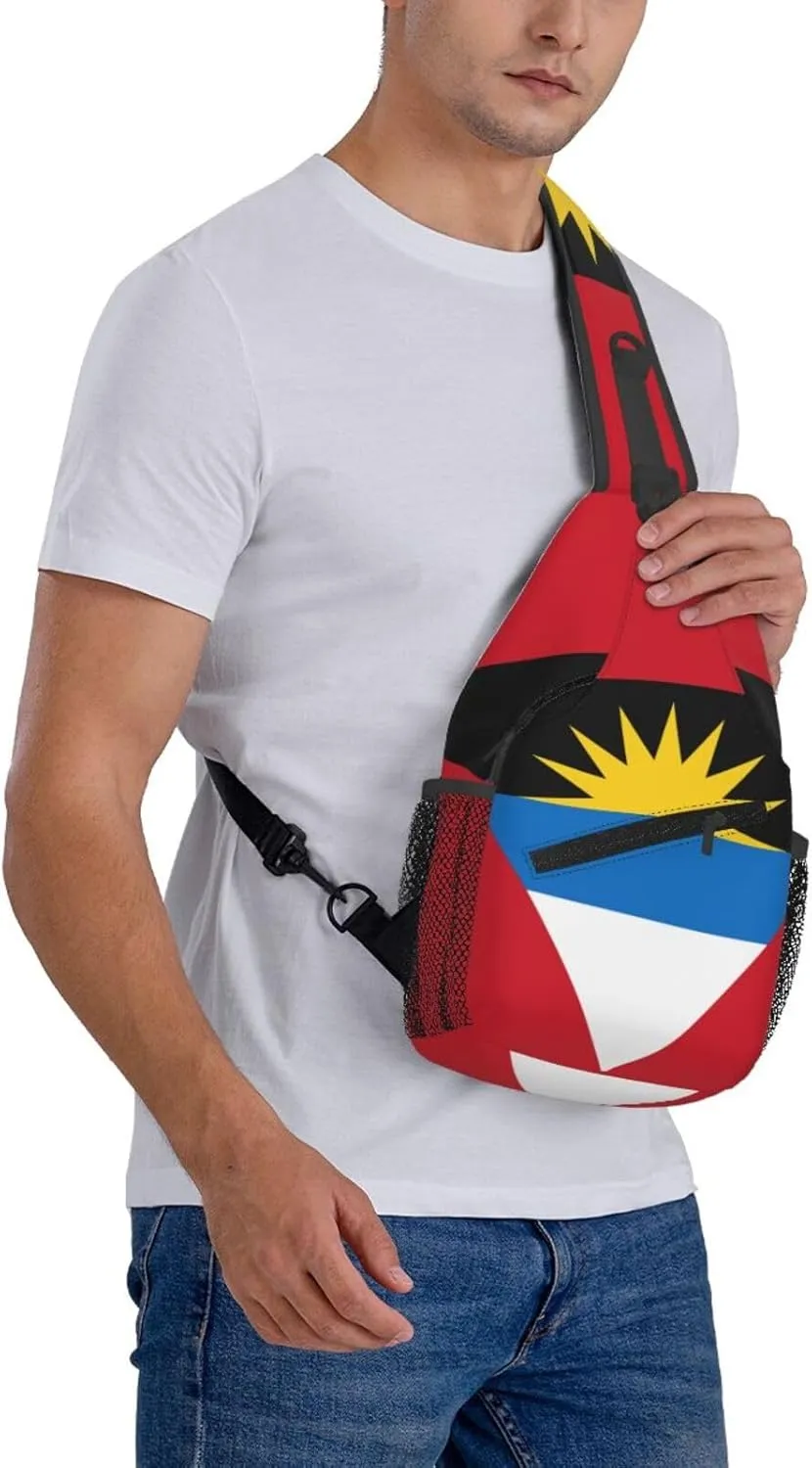 Cute Antigua And Barbuda Flag Sling Backpack, Multipurpose Crossbody Shoulder Bag Travel Hiking Daypack for Men Women