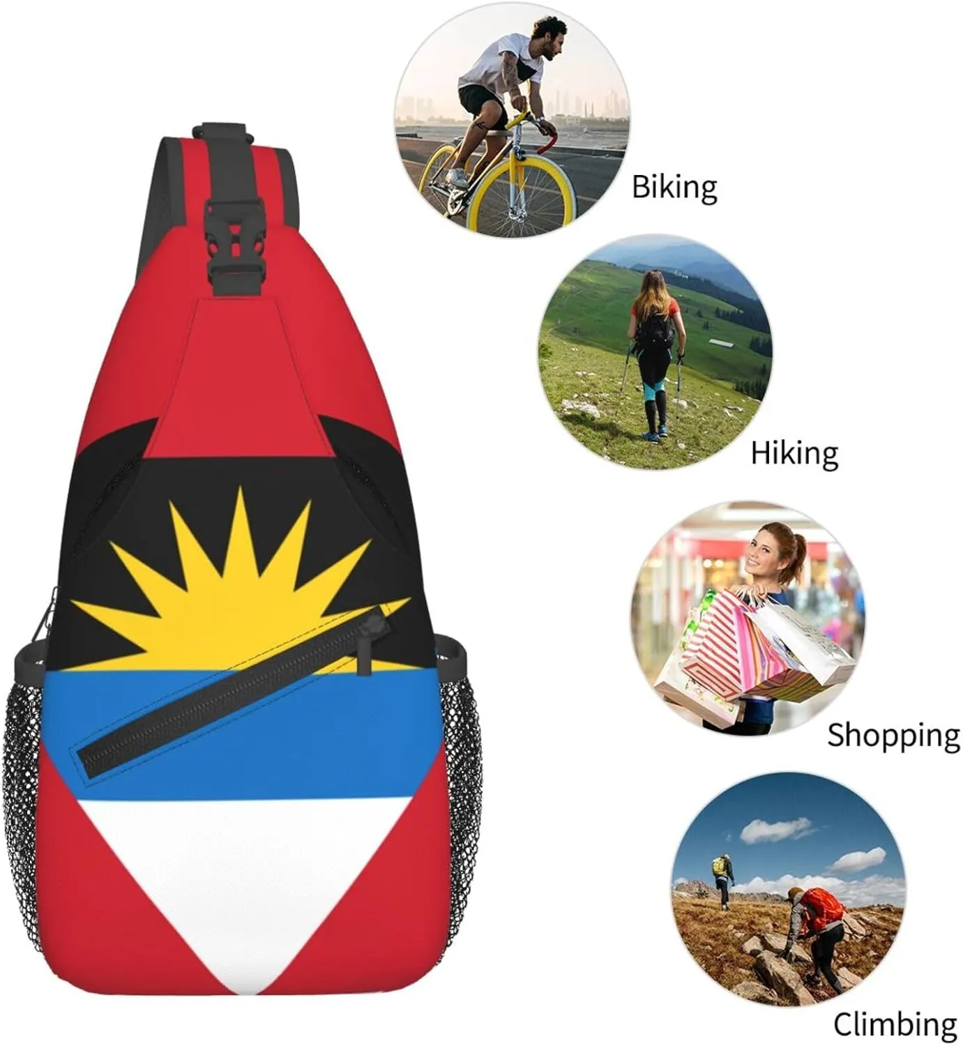Cute Antigua And Barbuda Flag Sling Backpack, Multipurpose Crossbody Shoulder Bag Travel Hiking Daypack for Men Women