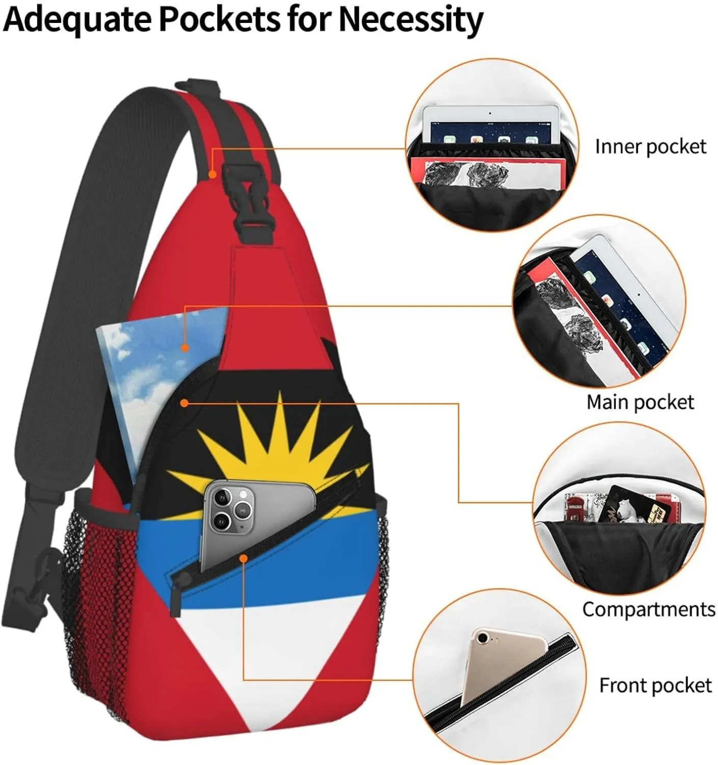 Cute Antigua And Barbuda Flag Sling Backpack, Multipurpose Crossbody Shoulder Bag Travel Hiking Daypack for Men Women