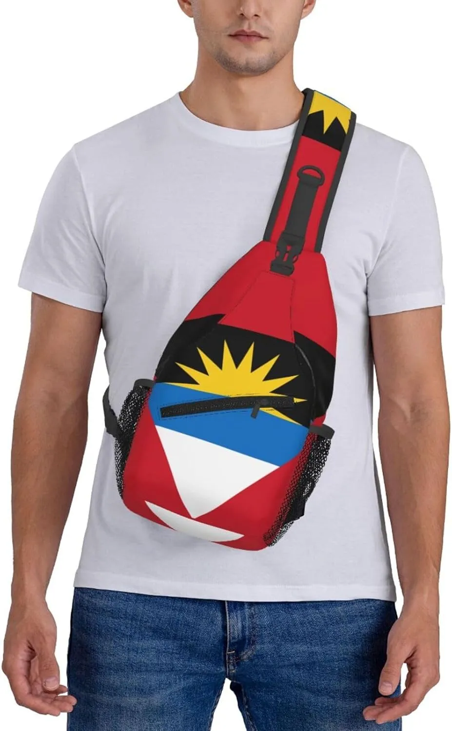 Cute Antigua And Barbuda Flag Sling Backpack, Multipurpose Crossbody Shoulder Bag Travel Hiking Daypack for Men Women