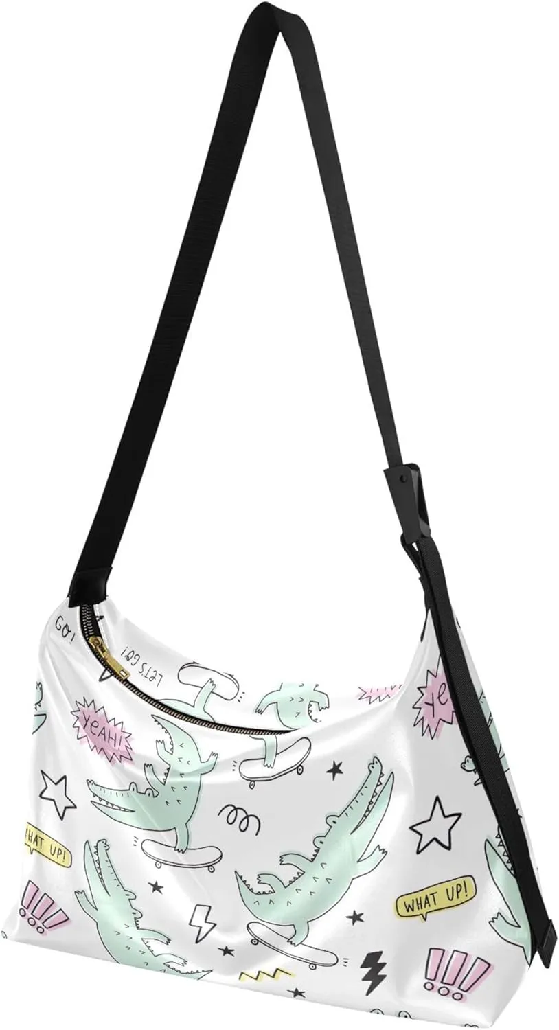 Cute Cartoon Crocodile Funny Soft PU Leather Hobo Bags Cross Body Men Bag Floral Animal Print Womens Shoulder Purse