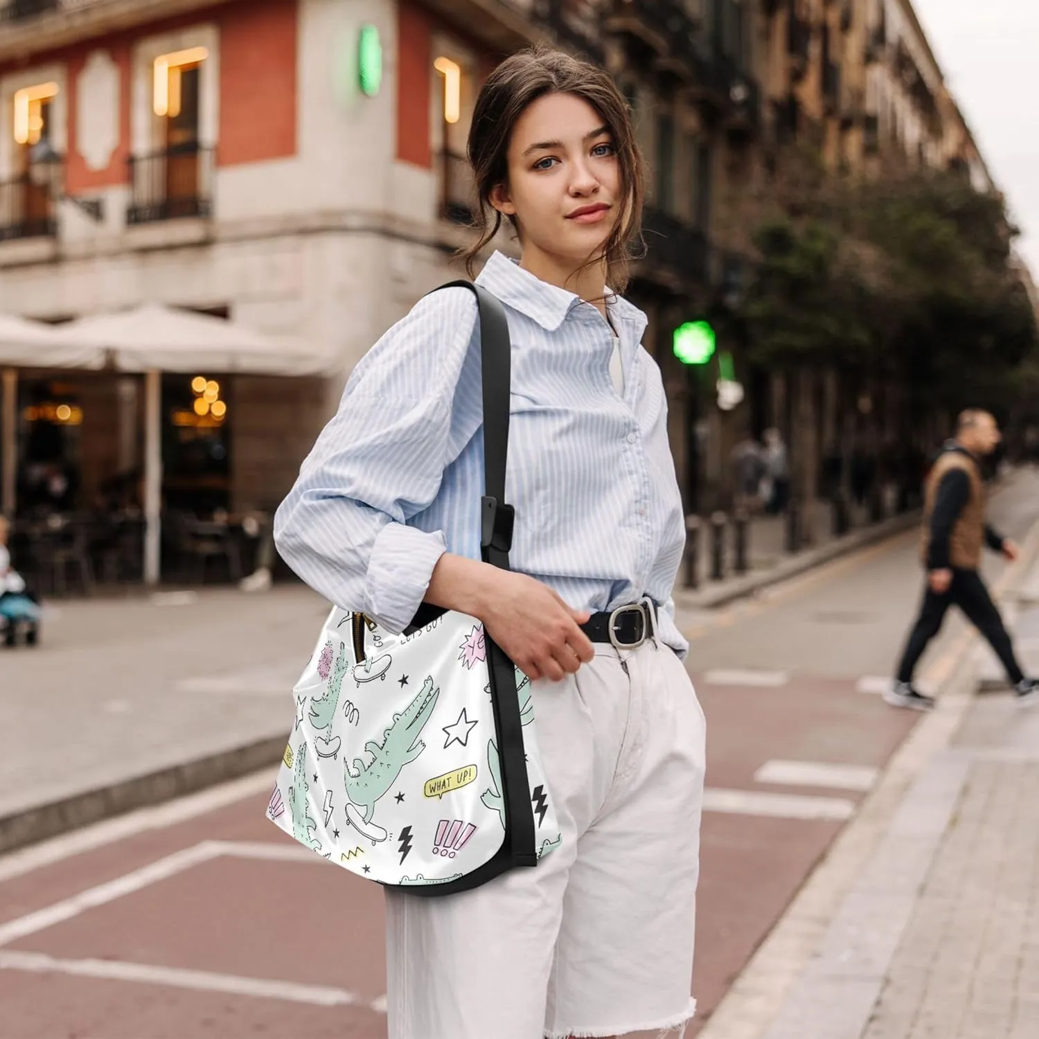 Cute Cartoon Crocodile Funny Soft PU Leather Hobo Bags Cross Body Men Bag Floral Animal Print Womens Shoulder Purse