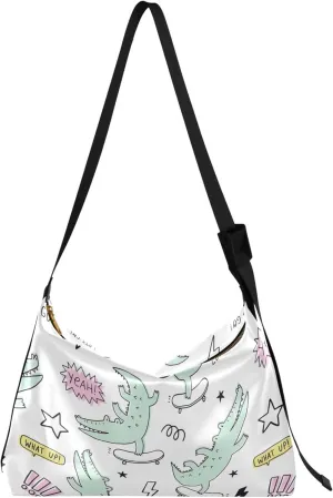 Cute Cartoon Crocodile Funny Soft PU Leather Hobo Bags Cross Body Men Bag Floral Animal Print Womens Shoulder Purse