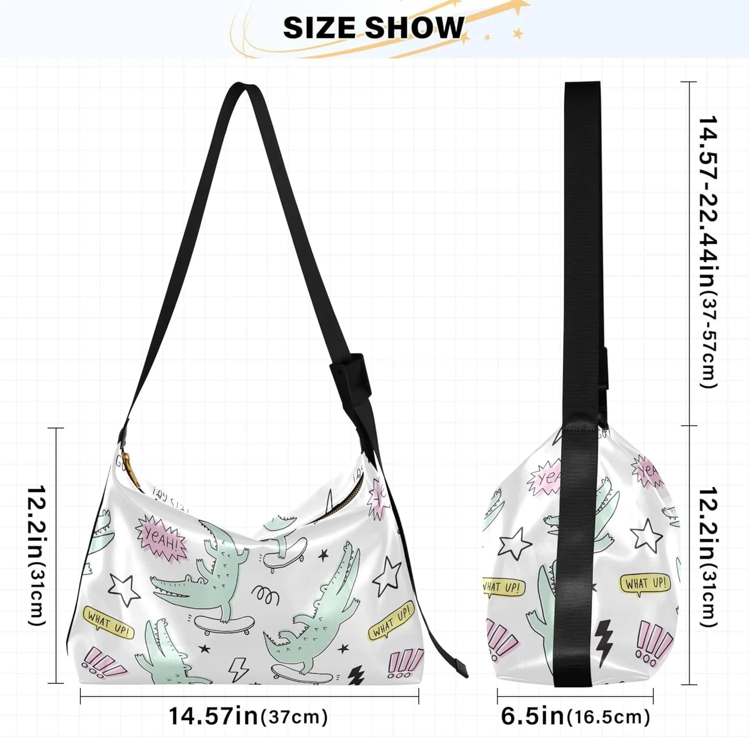 Cute Cartoon Crocodile Funny Soft PU Leather Hobo Bags Cross Body Men Bag Floral Animal Print Womens Shoulder Purse