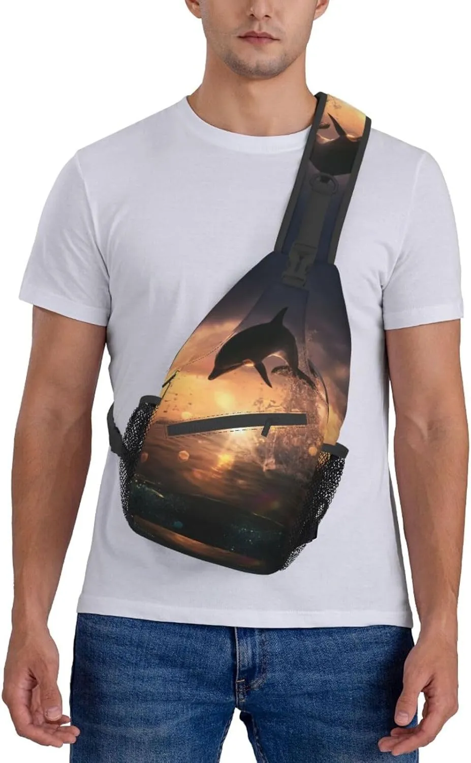 Cute Dolphin Crossbody Bag Dolphin Shoulder Bag Backpack Beach Sling Bag Chest Casual Daypack for Beach Outdoor