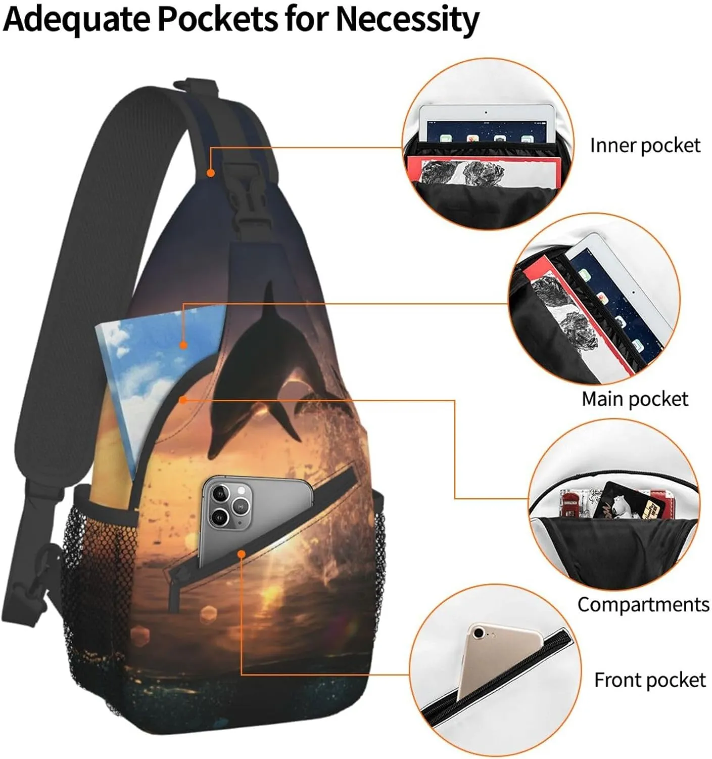 Cute Dolphin Crossbody Bag Dolphin Shoulder Bag Backpack Beach Sling Bag Chest Casual Daypack for Beach Outdoor
