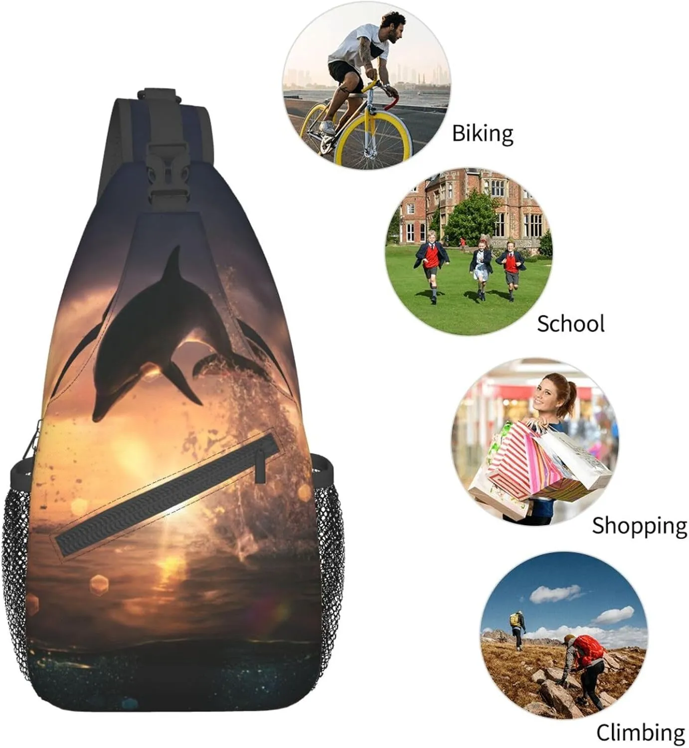 Cute Dolphin Crossbody Bag Dolphin Shoulder Bag Backpack Beach Sling Bag Chest Casual Daypack for Beach Outdoor