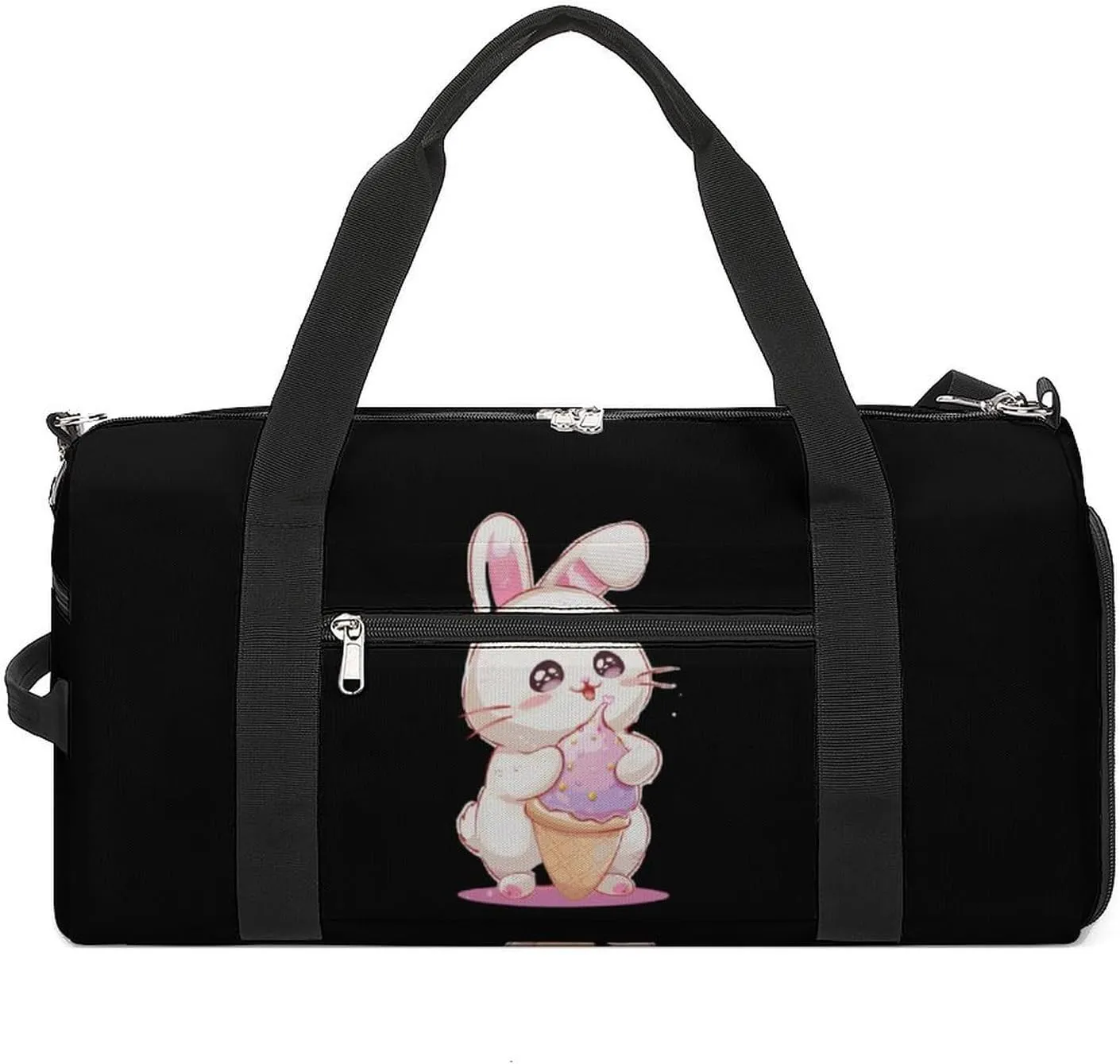Cute Ice Cream Bunny Rabbit Sports Gym Bag for Men Women Travel Duffel Bag with Shoulder Strap