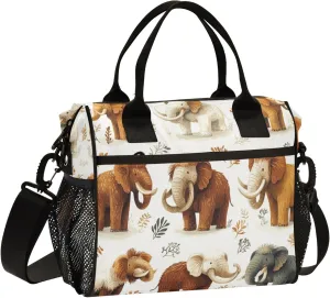 Cute Mammoths Cartoon Lunch Bag Cooler Lunch Box Portable Meal Prep Food Container for Office School Travel Picnic