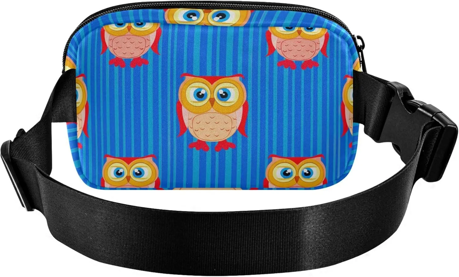 Cute Owl Stripes Blue Waterproof Fanny Packs for Women Belt Bag Hip Pack Designer Cross Body Waist Pack
