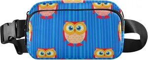 Cute Owl Stripes Blue Waterproof Fanny Packs for Women Belt Bag Hip Pack Designer Cross Body Waist Pack