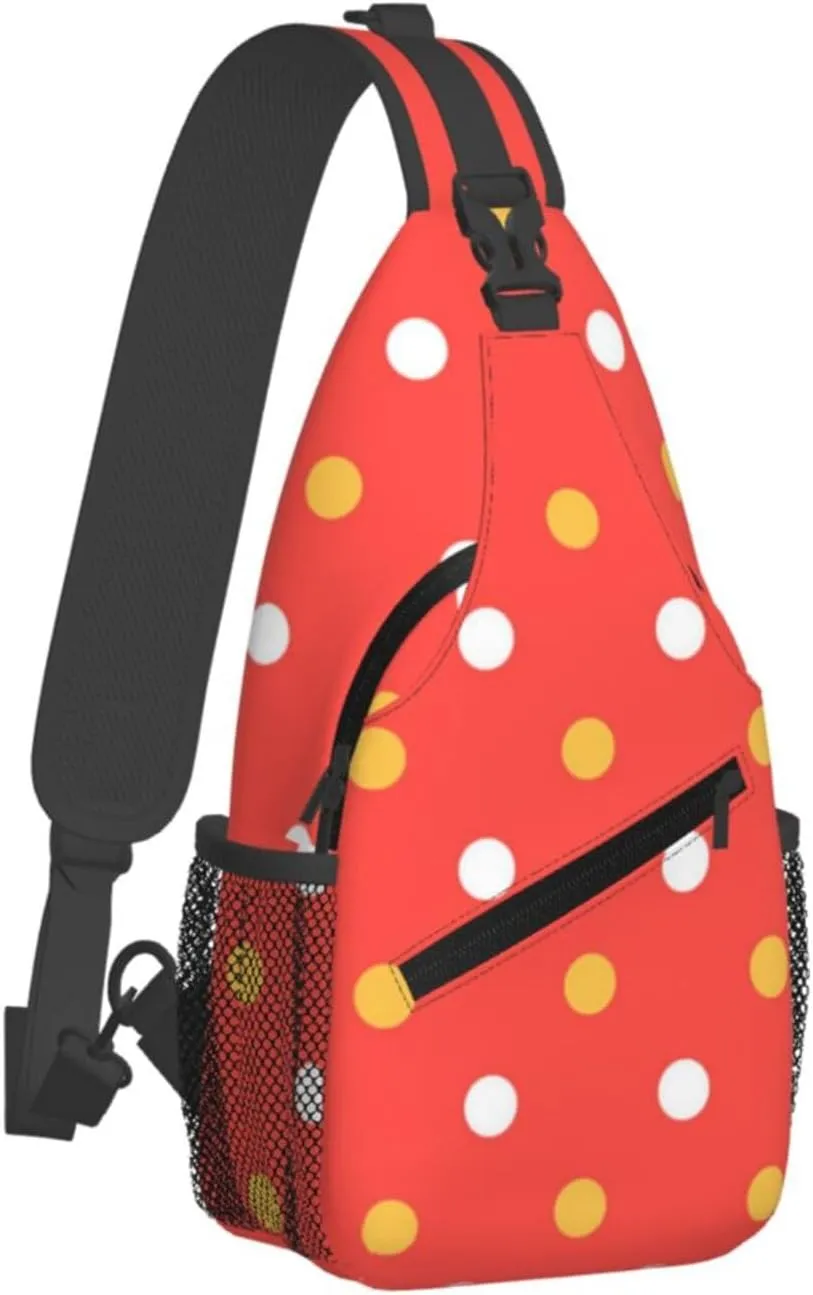 Cute Polka Dots Crossbody Sling Backpack Sling Bag Travel Hiking White Black Dots Chest Bag Daypack for Women Men
