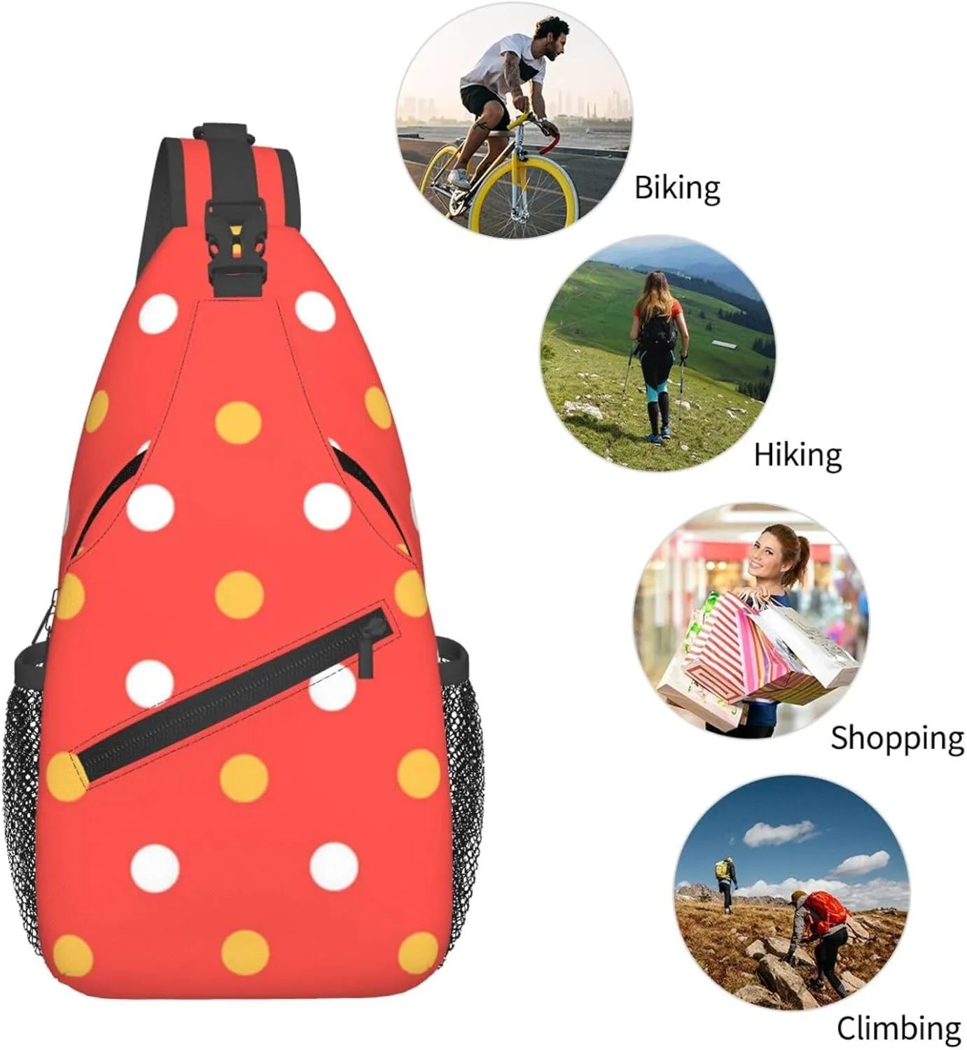 Cute Polka Dots Crossbody Sling Backpack Sling Bag Travel Hiking White Black Dots Chest Bag Daypack for Women Men