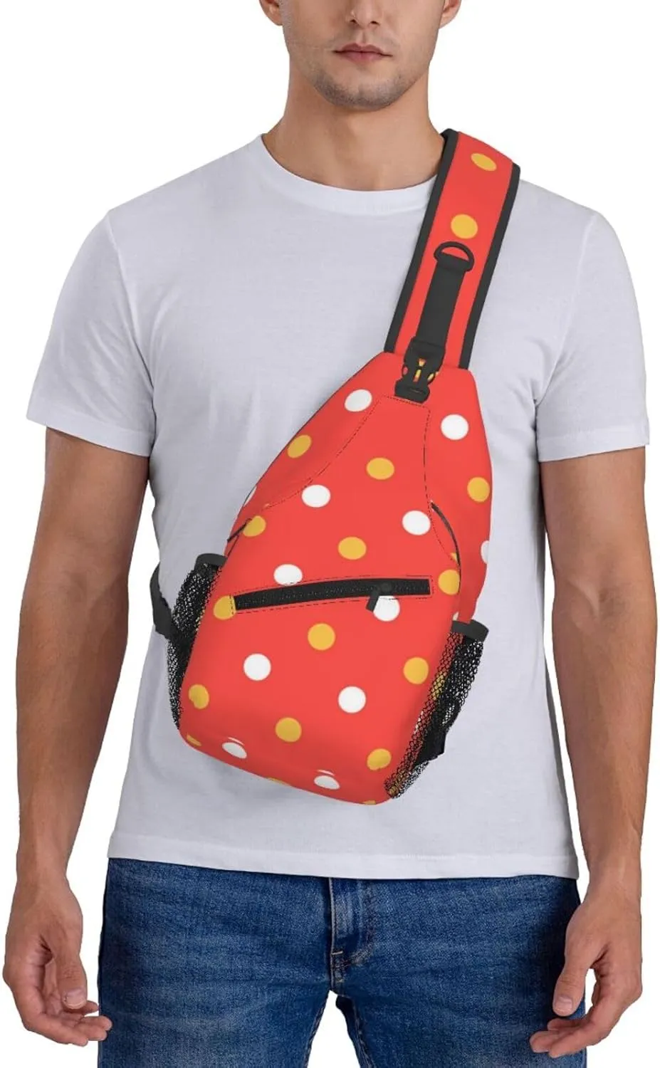 Cute Polka Dots Crossbody Sling Backpack Sling Bag Travel Hiking White Black Dots Chest Bag Daypack for Women Men