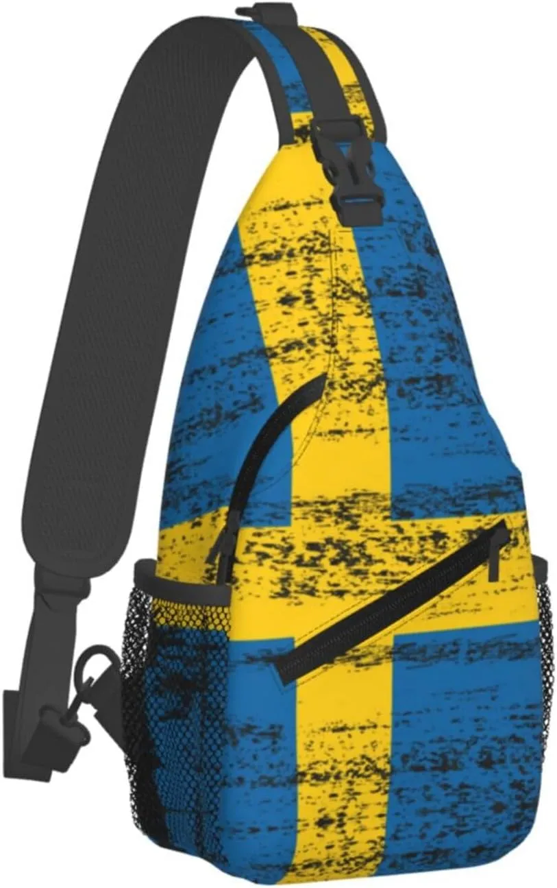 Cute Sweden Flag Crossbody Sling Backpack Sling Bag Travel Hiking Swedish Chest Bag Daypack for Women Men