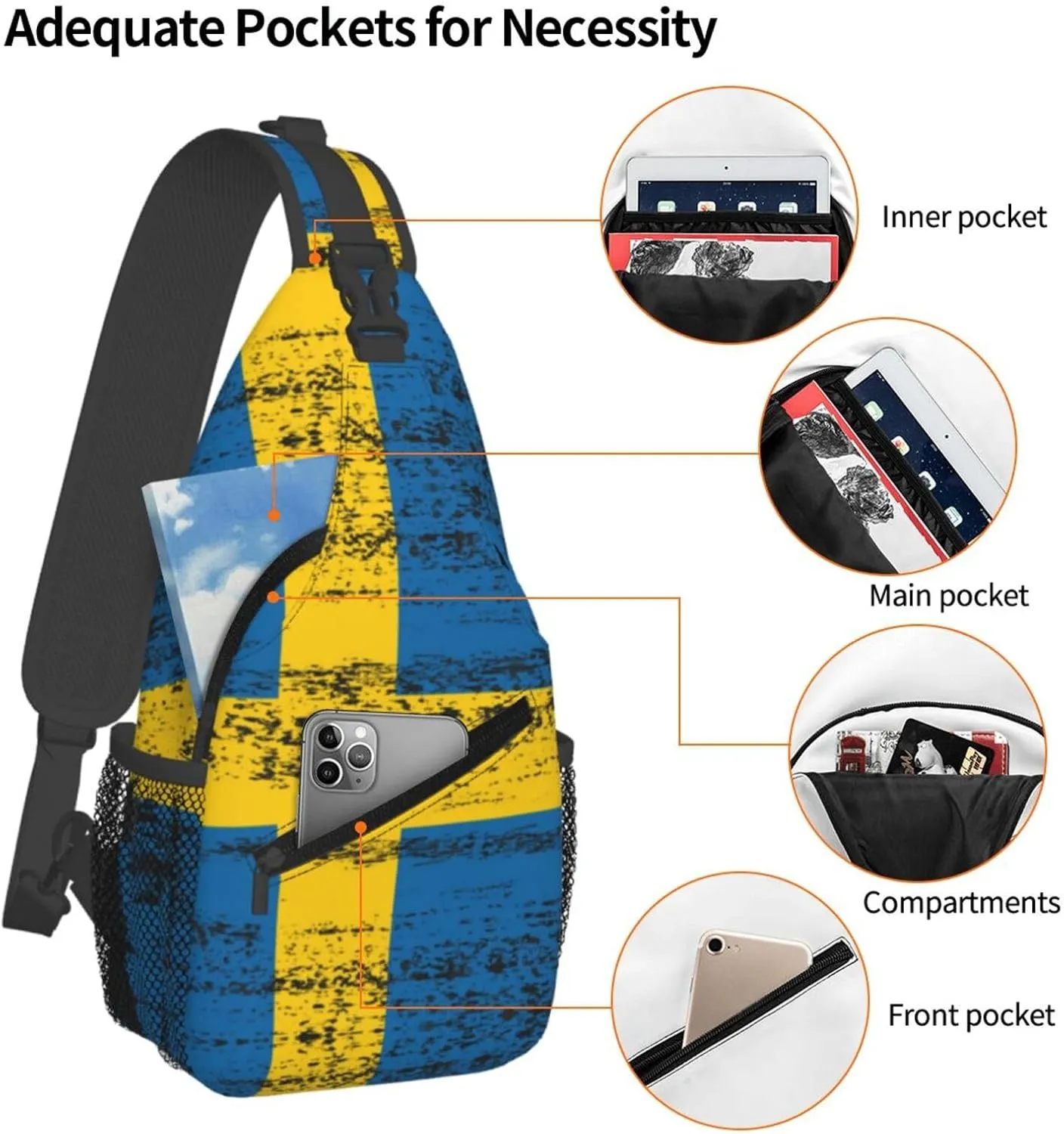 Cute Sweden Flag Crossbody Sling Backpack Sling Bag Travel Hiking Swedish Chest Bag Daypack for Women Men