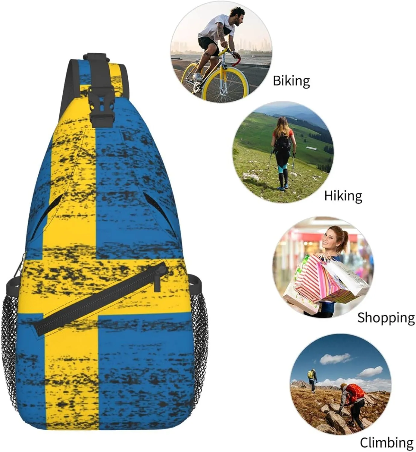 Cute Sweden Flag Crossbody Sling Backpack Sling Bag Travel Hiking Swedish Chest Bag Daypack for Women Men
