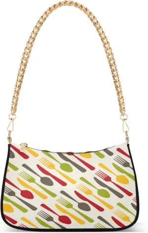 Cutlery Utensil Shoulder Bag for Women Hobo Tote Handbag Gold Chain Crossbody Bag with Zipper Clutch Purse Handbags