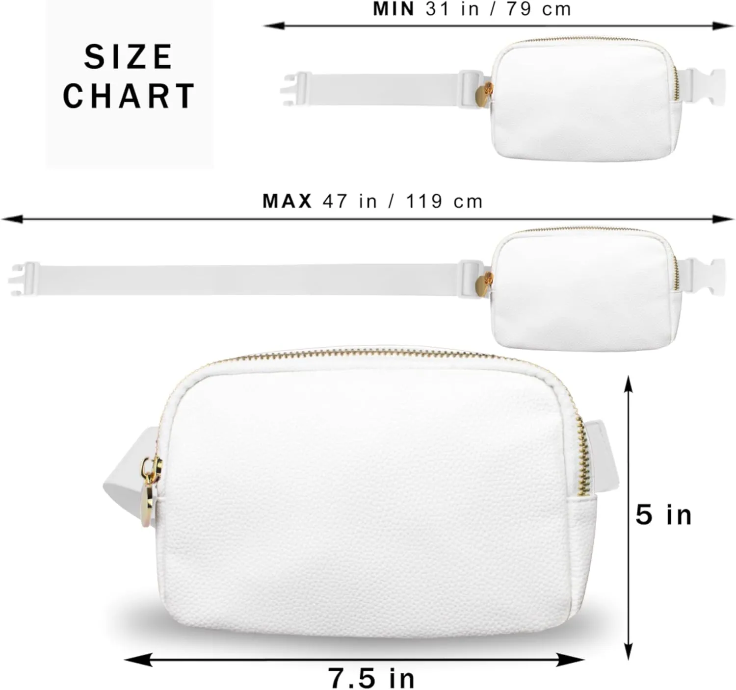 Dancour Leather Belt Bag - White Waist Pack for Women - Everywhere Crossbody Fanny Pack