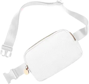 Dancour Leather Belt Bag - White Waist Pack for Women - Everywhere Crossbody Fanny Pack
