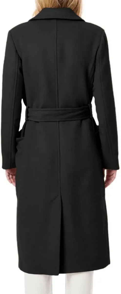 Danedvi Women's Notch Lapel Collar Pea Coat Long Sleeve Casual Fall Winter Long Overcoat with Belt