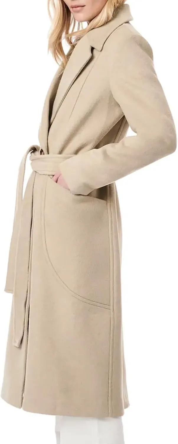 Danedvi Women's Notch Lapel Collar Pea Coat Long Sleeve Casual Fall Winter Long Overcoat with Belt