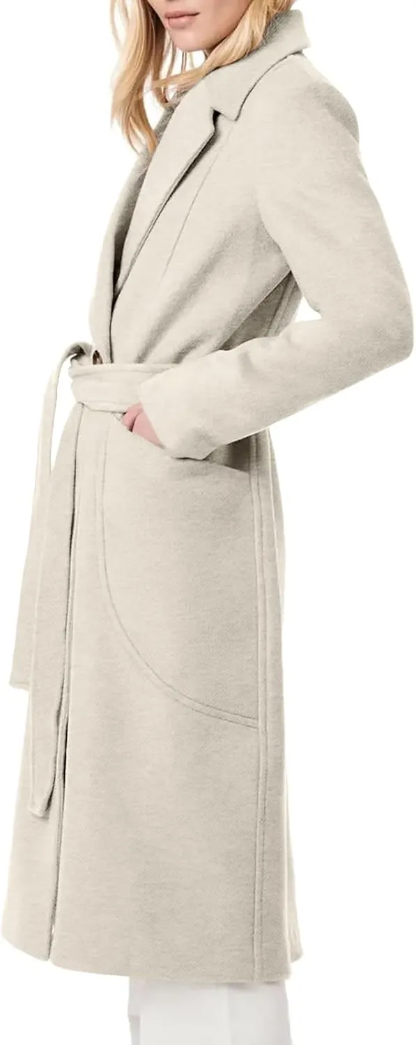 Danedvi Women's Notch Lapel Collar Pea Coat Long Sleeve Casual Fall Winter Long Overcoat with Belt