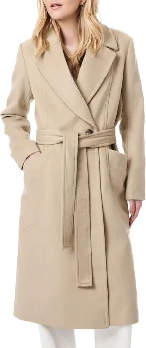 Danedvi Women's Notch Lapel Collar Pea Coat Long Sleeve Casual Fall Winter Long Overcoat with Belt