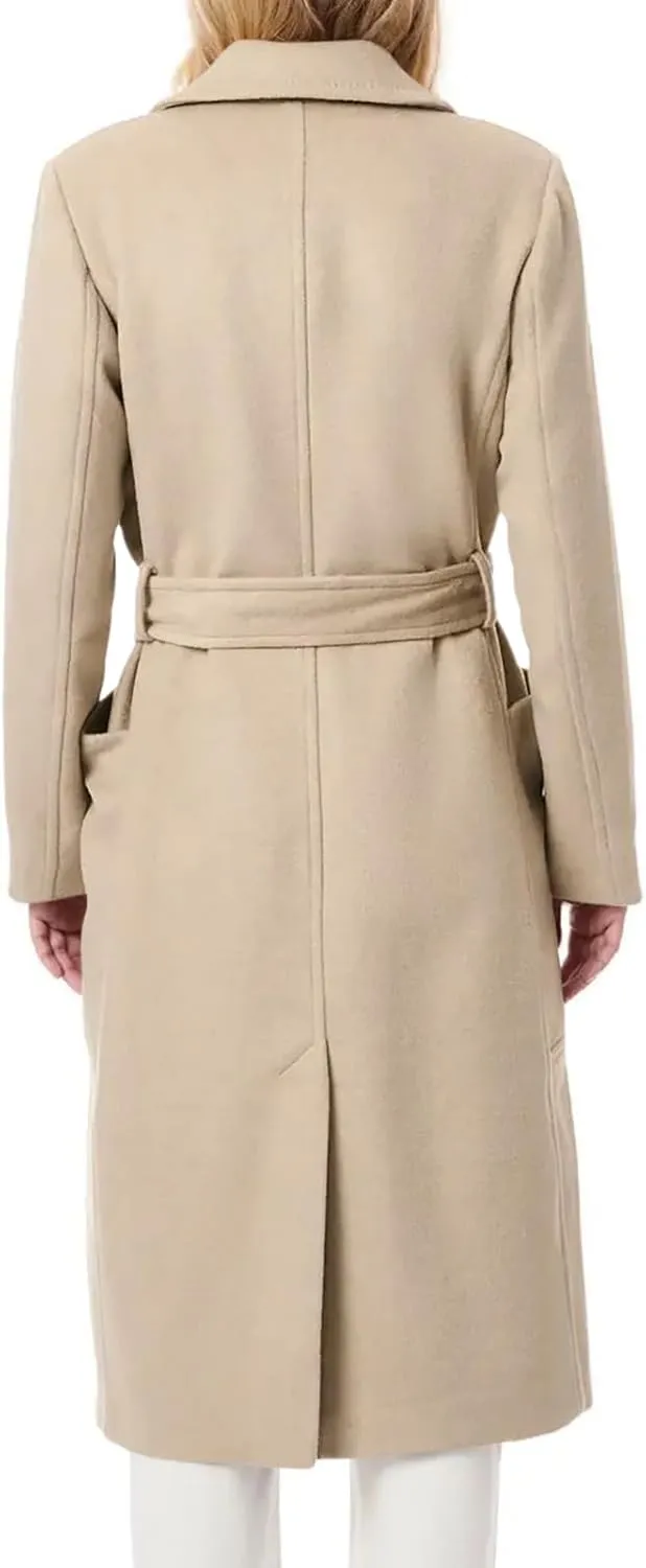 Danedvi Women's Notch Lapel Collar Pea Coat Long Sleeve Casual Fall Winter Long Overcoat with Belt