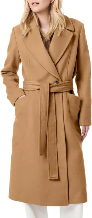 Danedvi Women's Notch Lapel Collar Pea Coat Long Sleeve Casual Fall Winter Long Overcoat with Belt